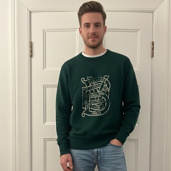 Burberry Other - BURBERRY - Brit - Authentic Men’s Green Distressed Logo Sweatshirt size small